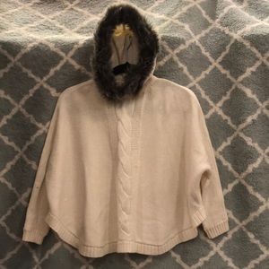 Gap kids, cape sweater, faux fur hood, like new